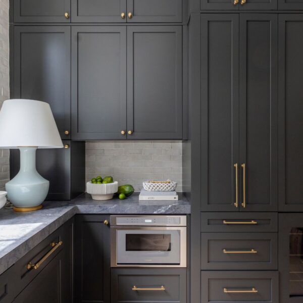 Custom Black Cabinets in Kitchen with Gold Hardware by Statewide Custom Cabinets