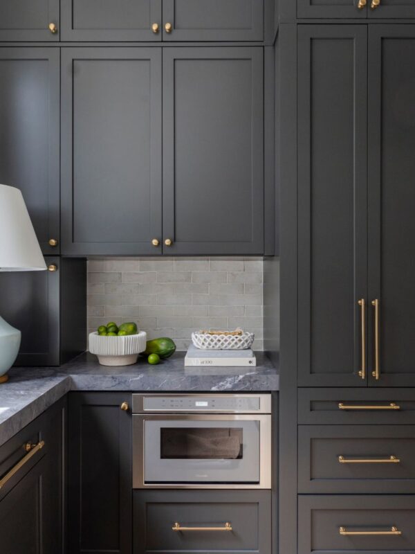 Custom Black Cabinets in Kitchen with Gold Hardware by Statewide Custom Cabinets